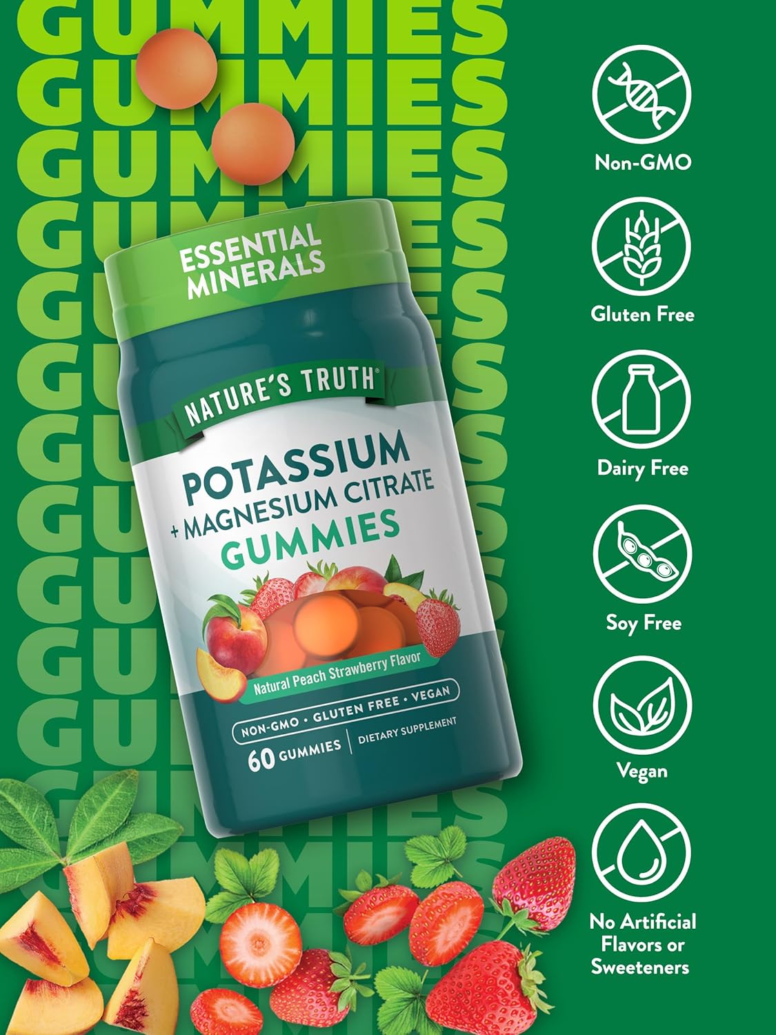 Vegan Potassium Magnesium Citrate Gummies | 60 Count | Non-GMO & Gluten Free Formula by Nature's Truth