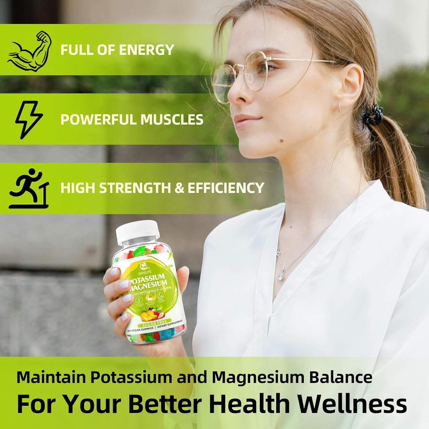 Vegan Potassium Magnesium Gummies for Adults & Kids, High Absorption Magnesium for Leg Cramps & Immune Health, Sugar-Free Mixed Flavors - 120 Count