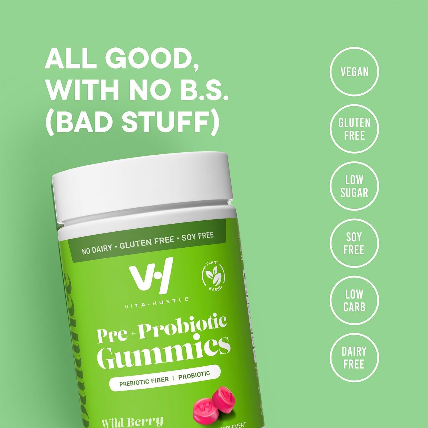 Vegan Prebiotic and Probiotic Gummies for Gut Health, Digestion, and Immune Support - 50 Count Berry Flavored Plant Based Supplement