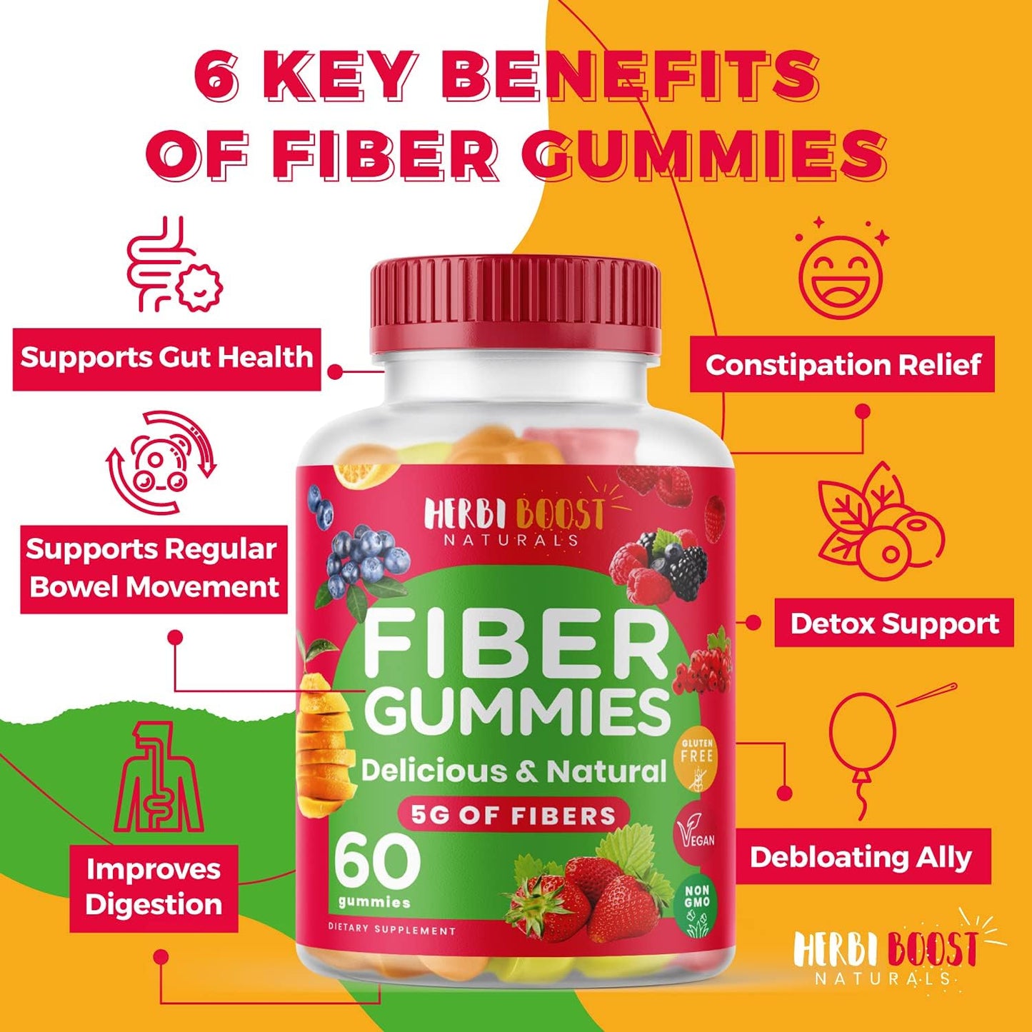 Vegan Prebiotic Fiber Gummies for Adults & Kids - Digestion Support & Bloating Relief with Chicory Root Enzymes