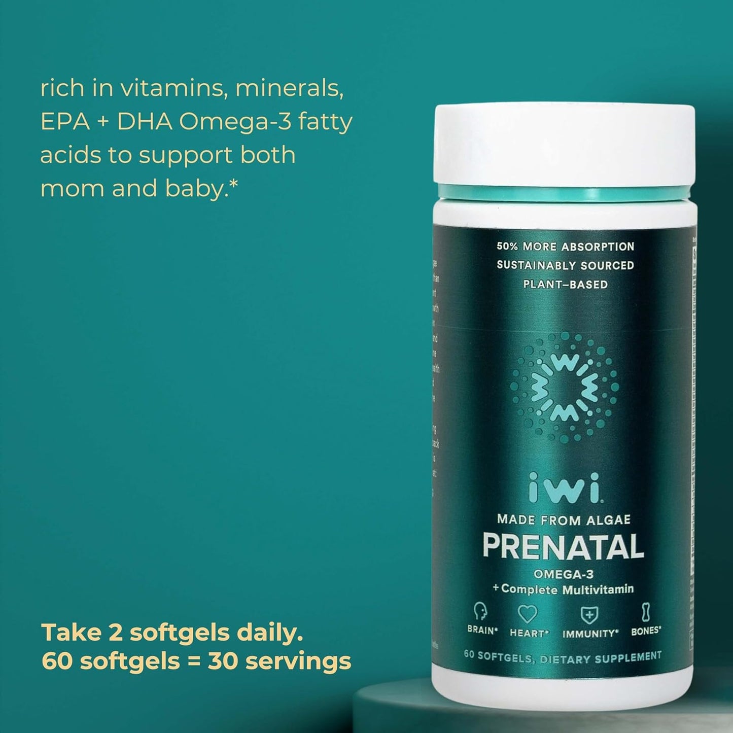 Vegan Prenatal Multivitamin Bundle with Iwi Omega-3, 30 Servings, Plant-Based Algae Omega 3, Krill & Fish Oil Alternative, No Fishy Taste