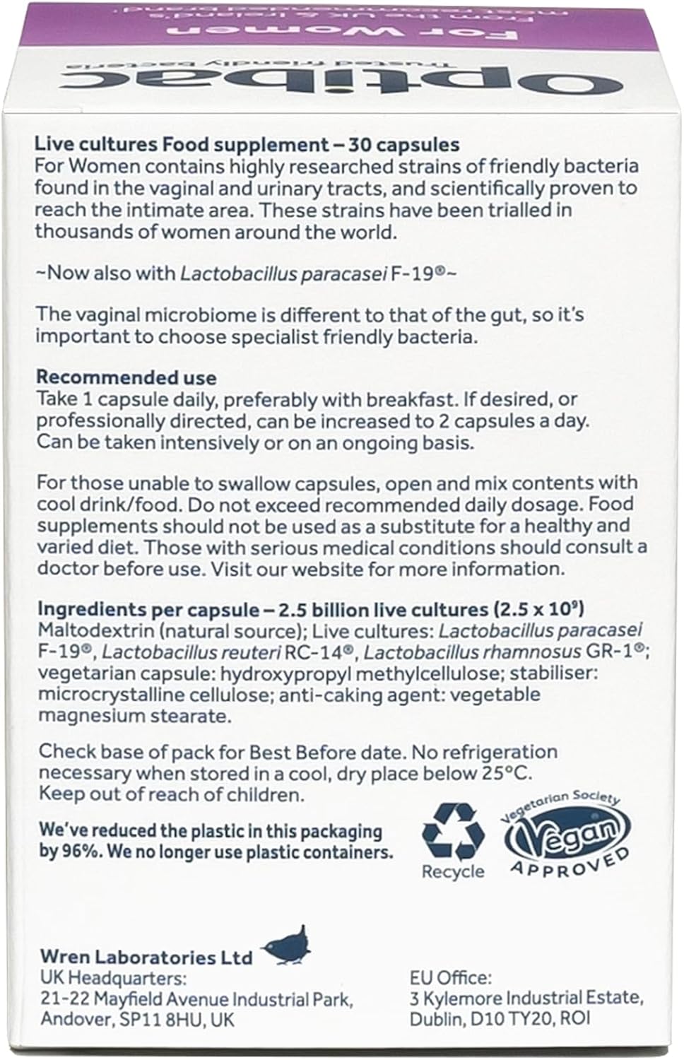 Vegan Probiotic for Women - Supports Vaginal and Urinary Tract Health - 30 Capsules