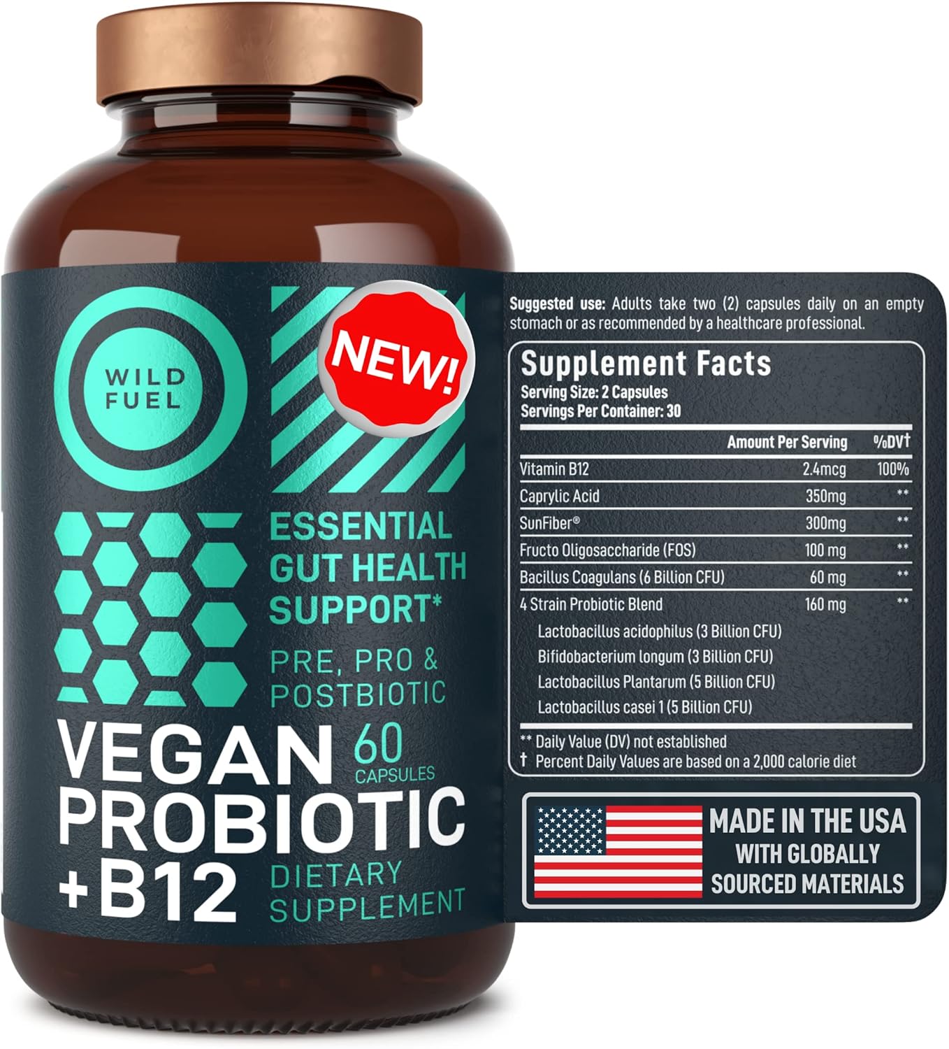 Vegan Probiotic Plus B12 - 22 Billion CFU Synbiotics for Gut Health & Mood Support - Gluten-Free Capsules for Women & Men - BoostGo Australia