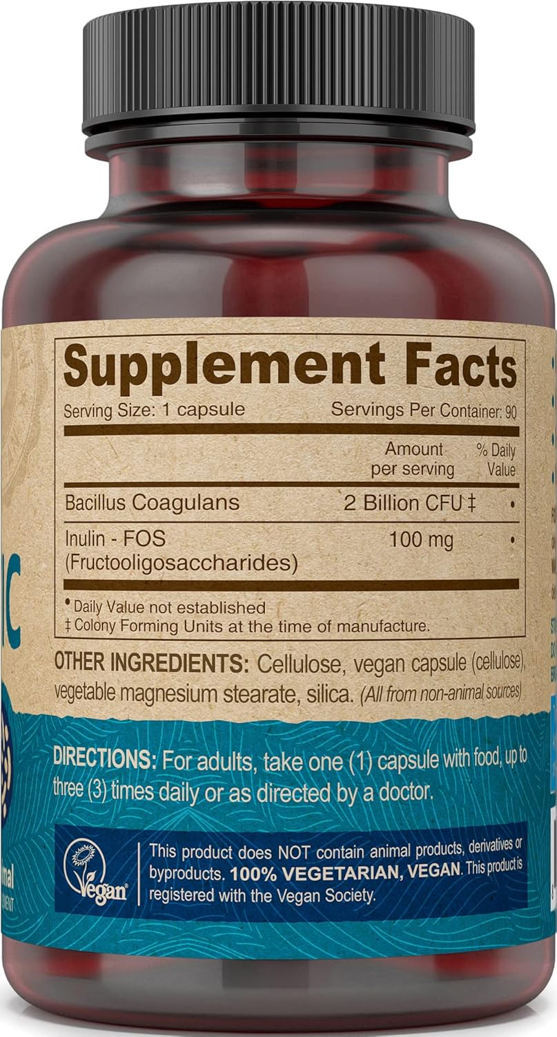 Vegan Probiotic Supplement with FOS Prebiotics for Men & Women - 2 Billion CFU, Non-Dairy, Gluten Free, Shelf Stable - 90 Capsules - BoostGo Australia