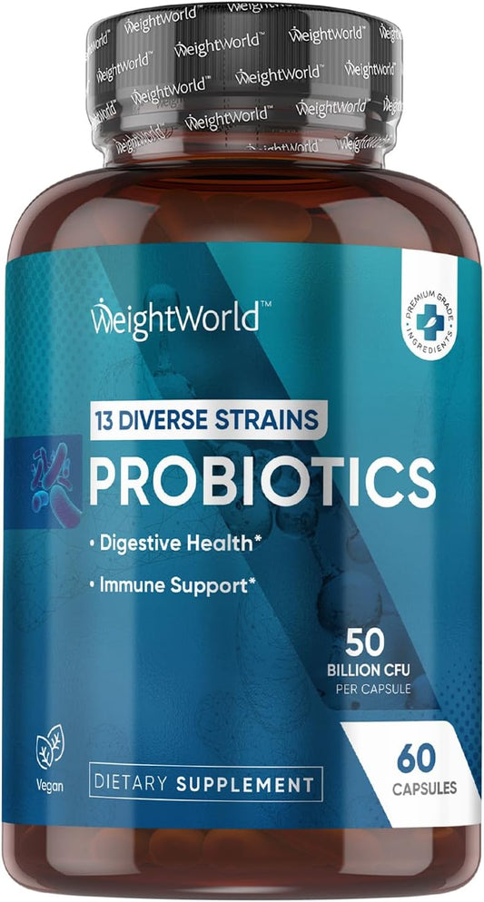 Vegan Probiotics for Women & Men - 50 Billion CFU - 13 Unique Strains - Inulin & Fructooligosaccharide - Digestive & Immune Support - 2 Months Supply