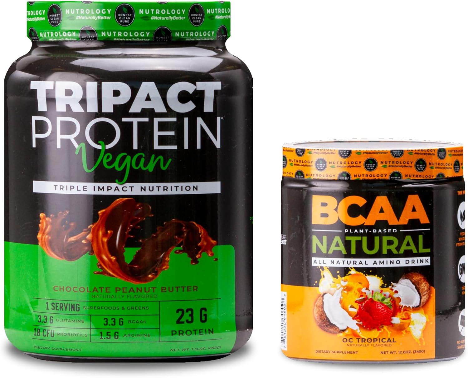 Vegan Protein Powder Bundle: Chocolate Peanut Butter & Orange Coconut BCAA Powder - Plant Based, Natural Ingredients - 20 + 30 Servings