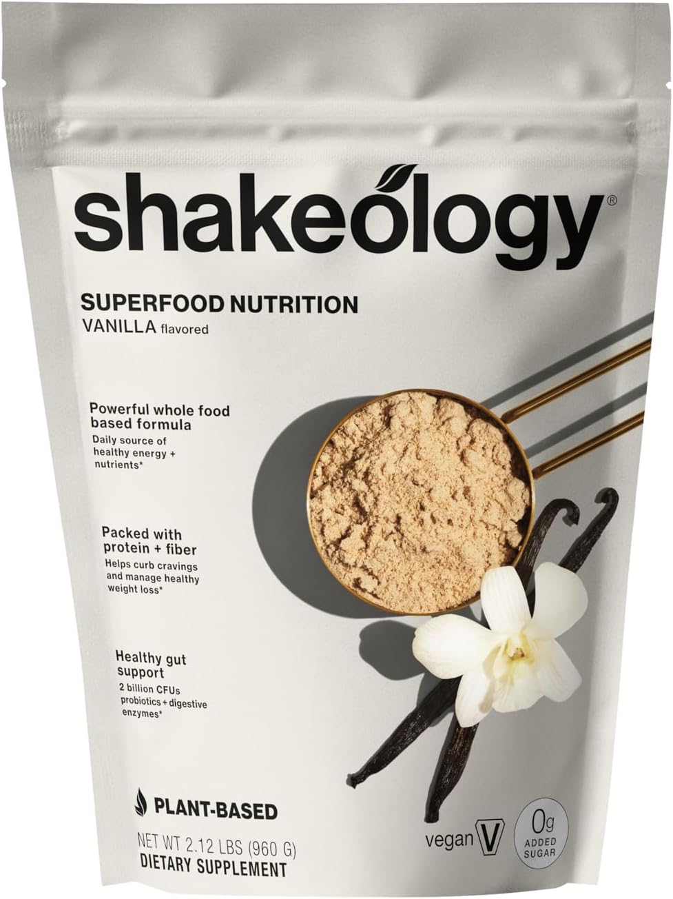 Vegan Protein Powder with 0g Added Sugar for Slimming Formula and Muscle Support - Gluten-Free Superfood Shake with Stress Management Benefits - Vanilla Flavor (30 Servings)