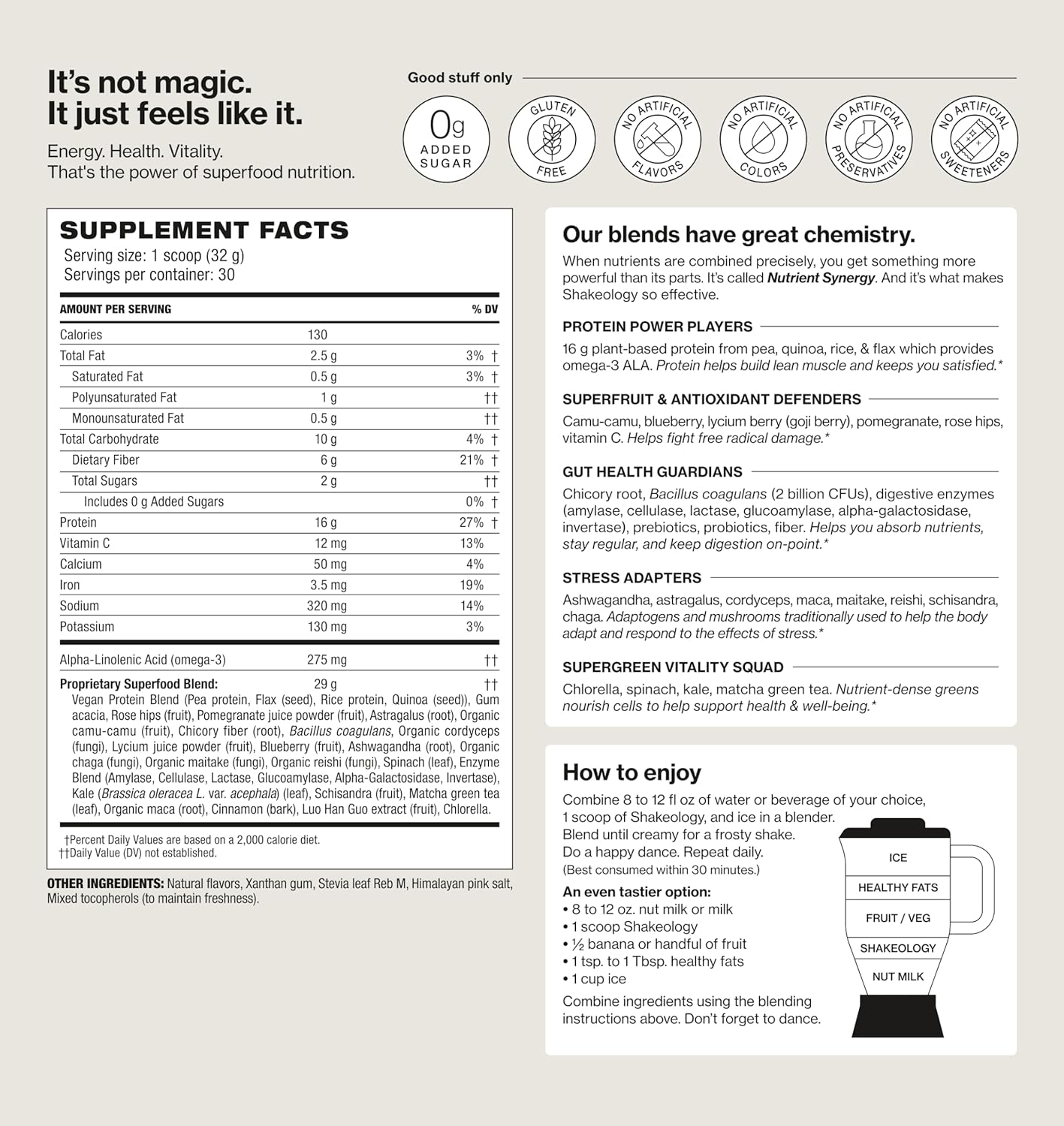 Vegan Protein Powder with 0g Added Sugar for Slimming Formula and Muscle Support - Gluten-Free Superfood Shake with Stress Management Benefits - Vanilla Flavor (30 Servings)