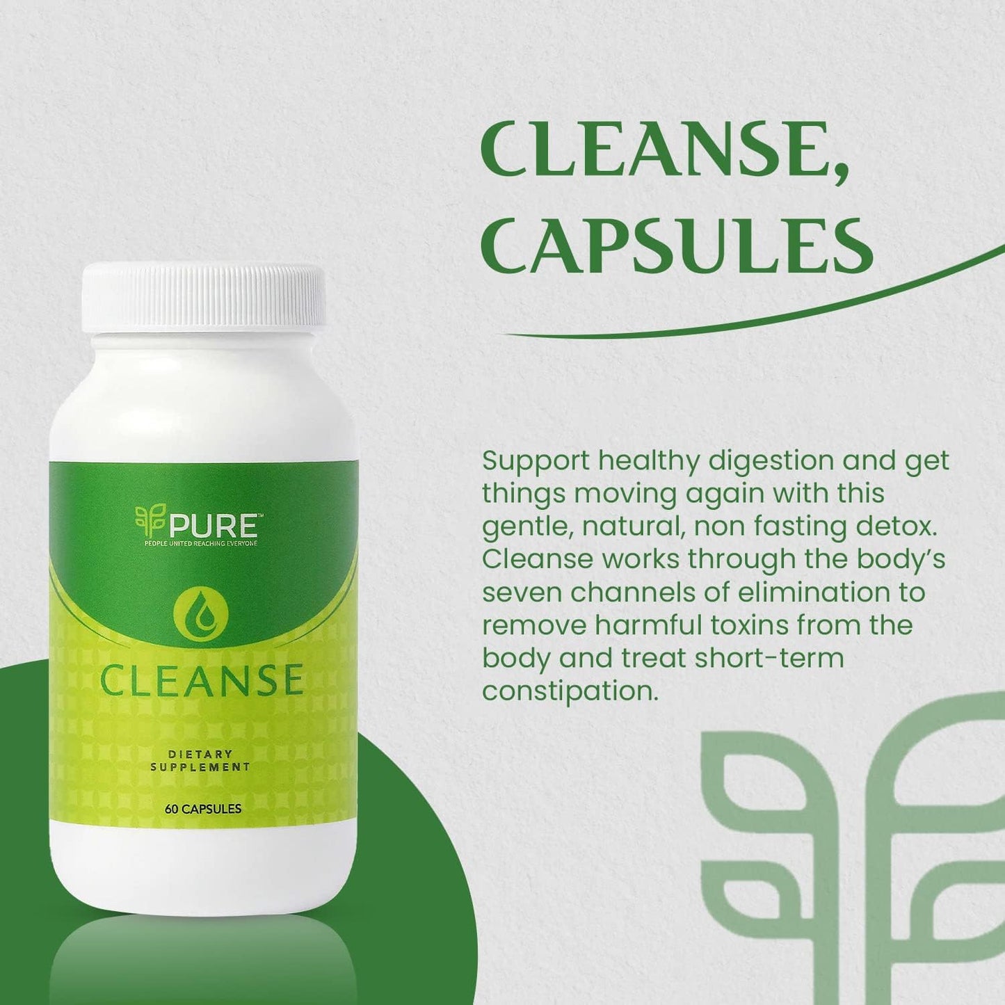 Vegan PURE Live Cleanse Capsules for Better Digestion & Gut Health - Non-GMO Formula - 60 Count