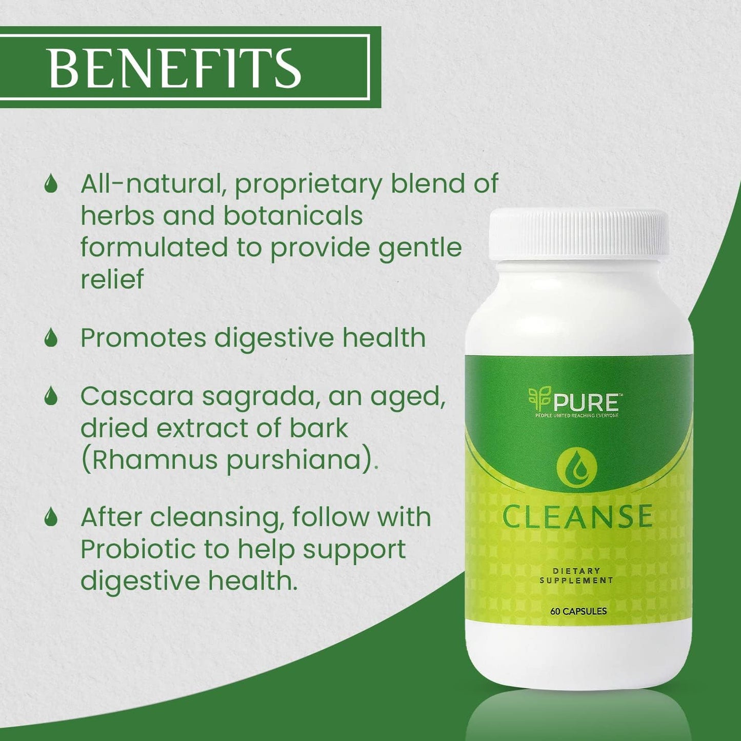 Vegan PURE Live Cleanse Capsules for Better Digestion & Gut Health - Non-GMO Formula - 60 Count