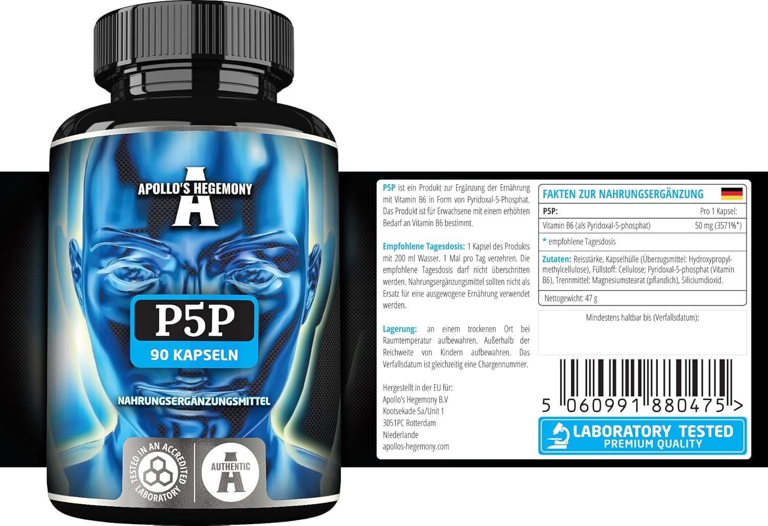 Vegan Pyridoxal-5-Phosphate 50mg Capsules - 90ct - 3 Month Supply - Vitamin B6 Supplement for Nervous System & Mood Support