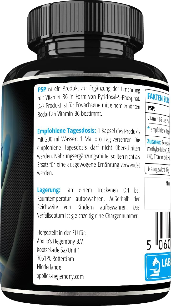 Vegan Pyridoxal-5-Phosphate 50mg Capsules - 90ct - 3 Month Supply - Vitamin B6 Supplement for Nervous System & Mood Support