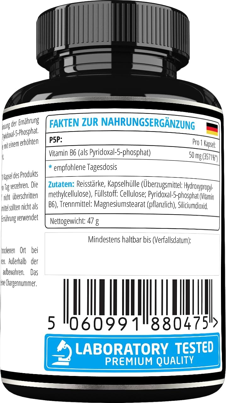 Vegan Pyridoxal-5-Phosphate 50mg Capsules - 90ct - 3 Month Supply - Vitamin B6 Supplement for Nervous System & Mood Support