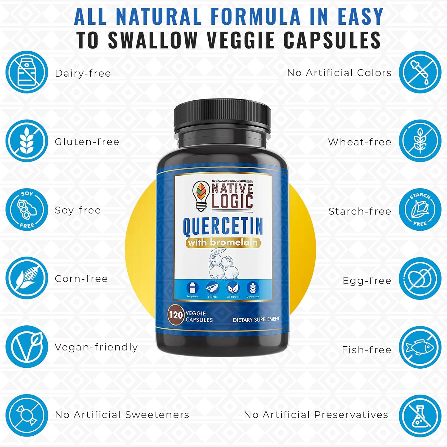 Vegan Quercetin with Bromelain Capsules for Immune and Joint Support, Antioxidant Supplement for Energy, 120 Veggie Caps