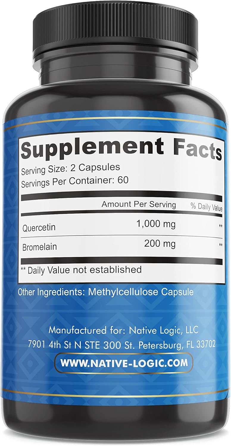 Vegan Quercetin with Bromelain Capsules for Immune and Joint Support, Antioxidant Supplement for Energy, 120 Veggie Caps