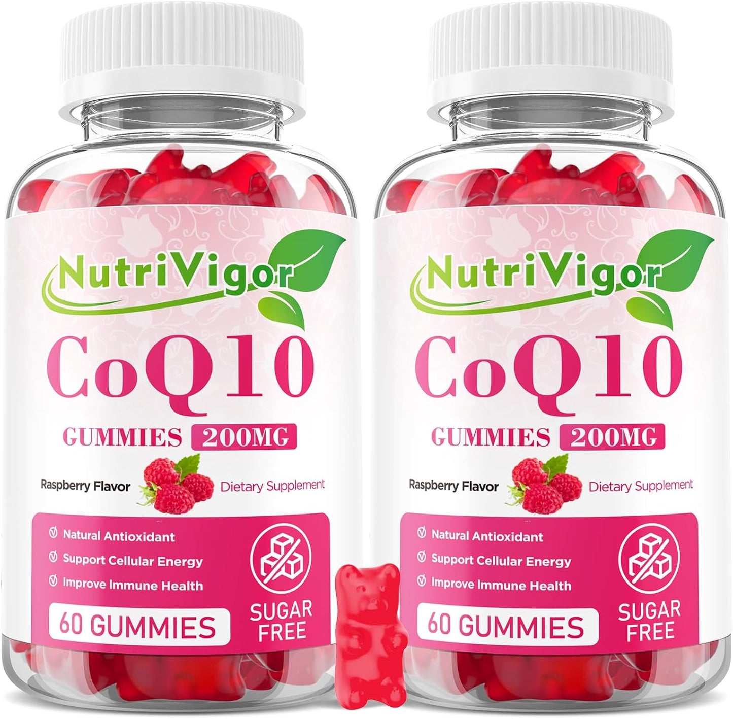 Vegan Raspberry Flavored CoQ10 Gummies - High Absorption 200mg Supplement for Cellular Energy and Immune Health - Gluten Free - 120 Count