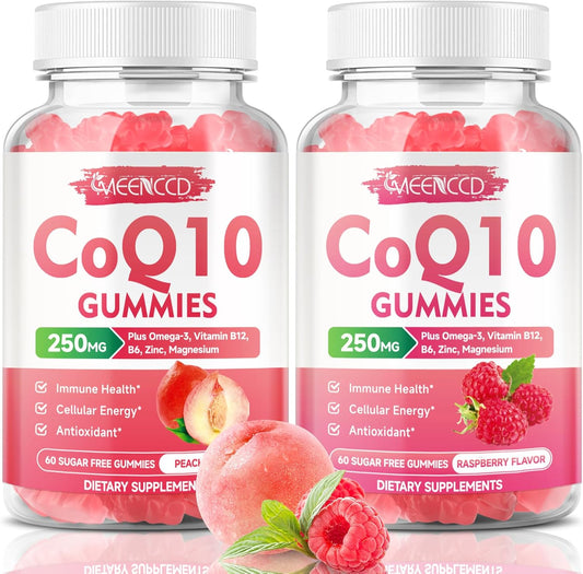 Vegan Raspberry & Peach Flavored CoQ10 Gummies - 250mg High Absorption Supplement for Cellular Energy & Antioxidant Support by MEENCCD