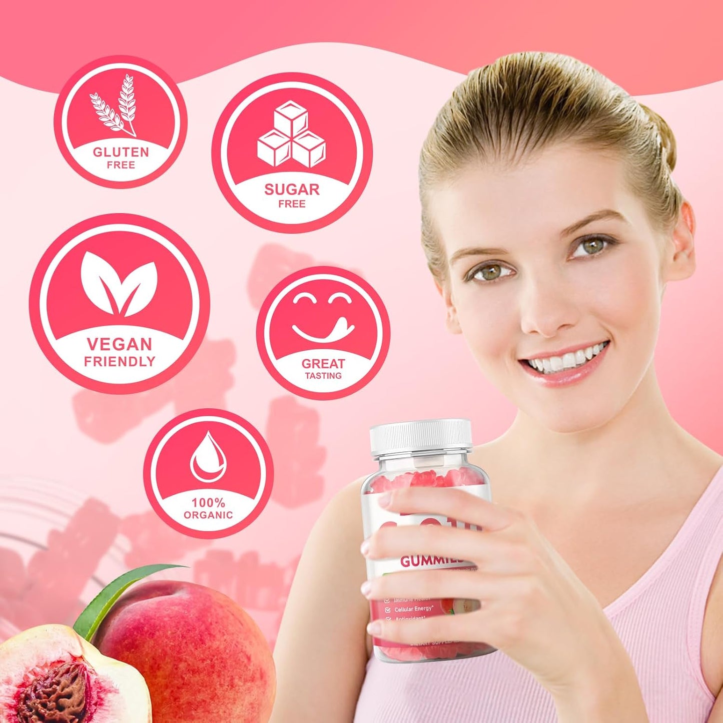 Vegan Raspberry & Peach Flavored CoQ10 Gummies - 250mg High Absorption Supplement for Cellular Energy & Antioxidant Support by MEENCCD