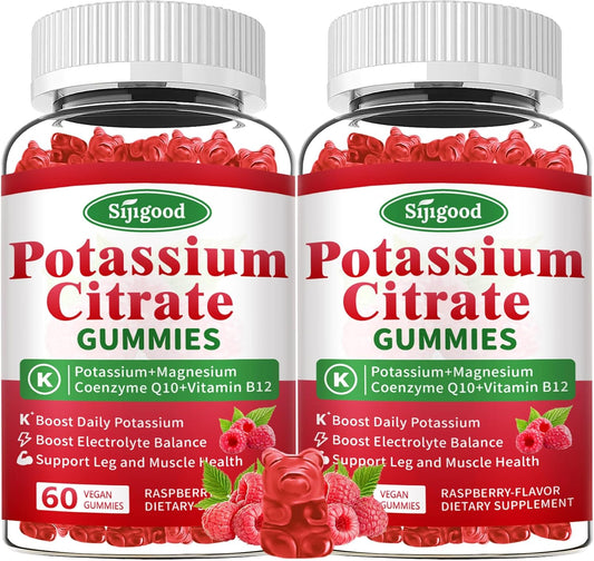 Vegan Raspberry Potassium Citrate Gummies for Muscle Health & Electrolyte Balance - 2 Pack, 120 Count
