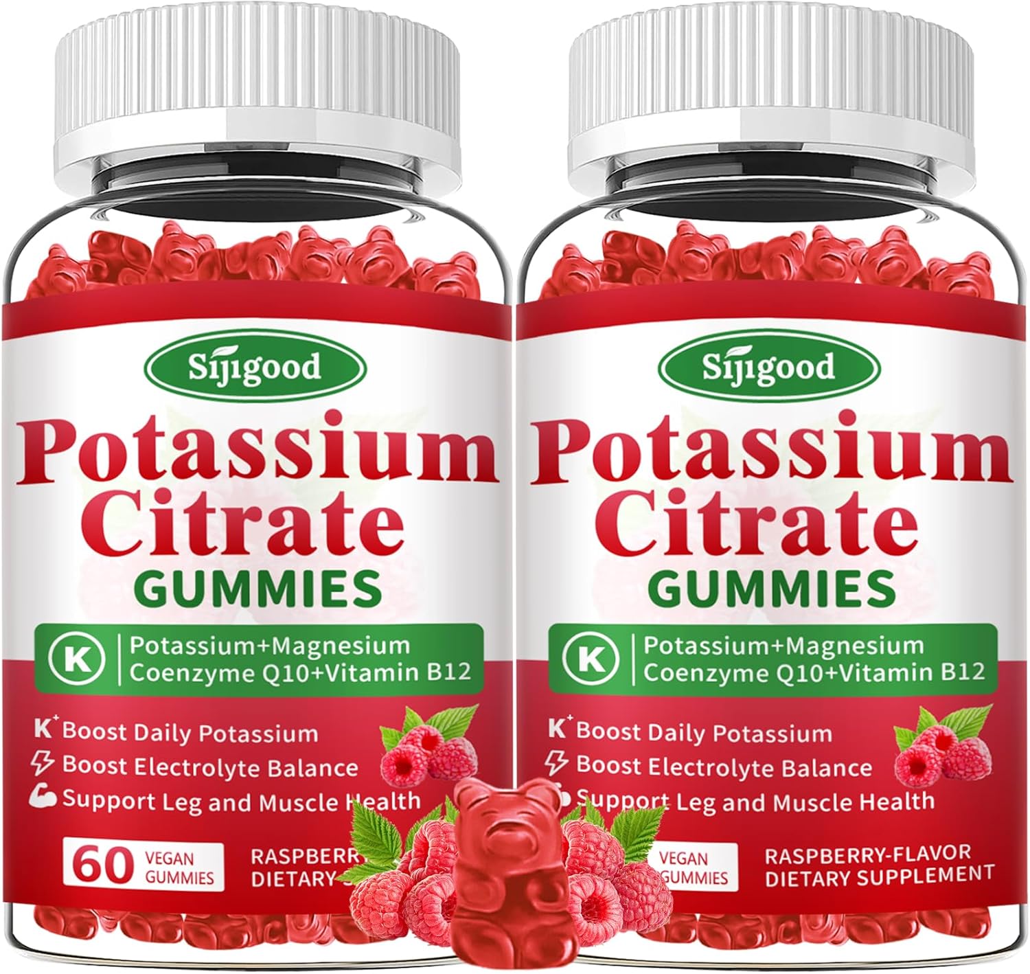 Vegan Raspberry Potassium Citrate Gummies for Muscle Health & Electrolyte Balance - 2 Pack, 120 Count