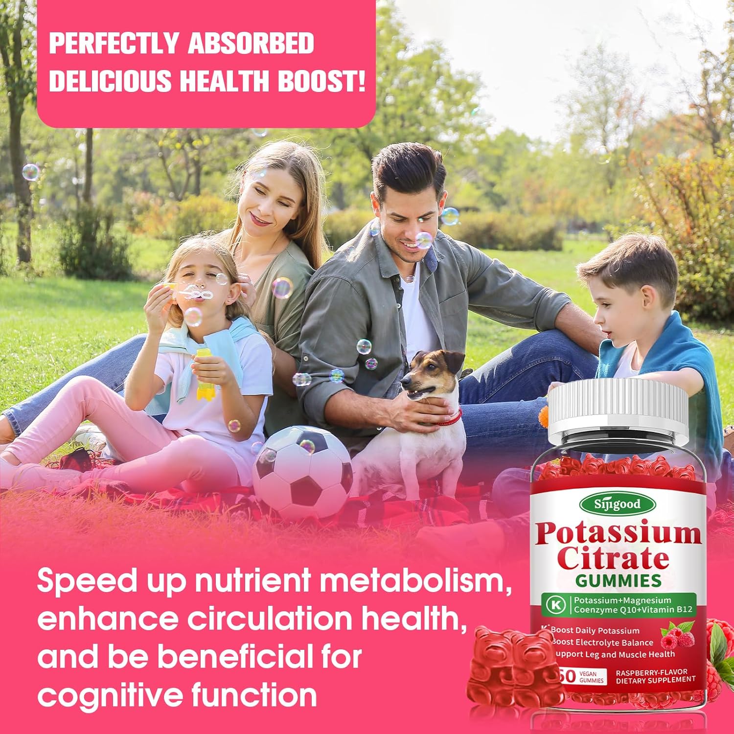 Vegan Raspberry Potassium Citrate Gummies for Muscle Health & Electrolyte Balance - 2 Pack, 120 Count