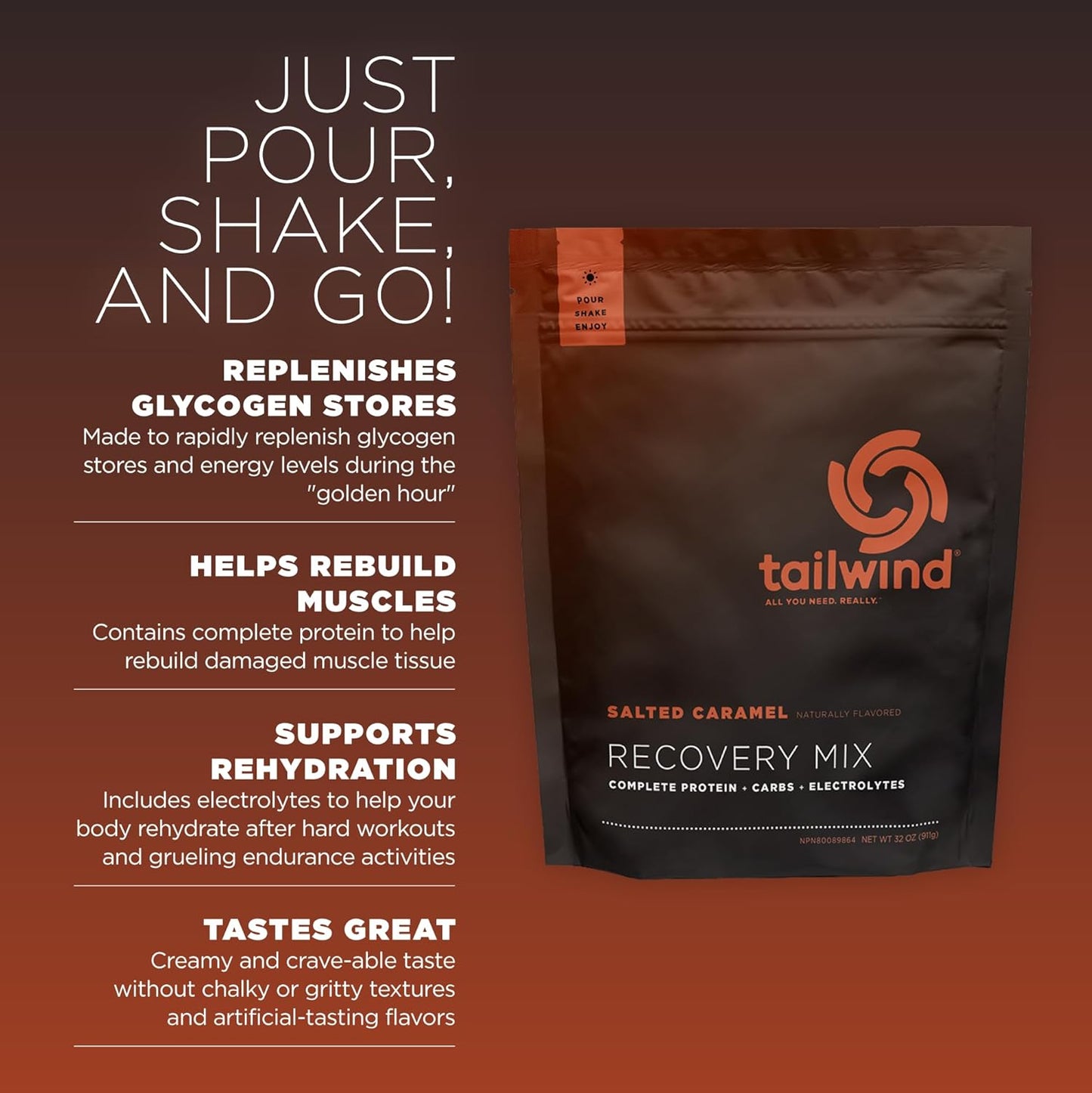 Vegan Salted Caramel Recovery Mix with Protein, Carbs, and Electrolytes for Post-Workout - Gluten, Soy, Dairy-Free - 15 Servings