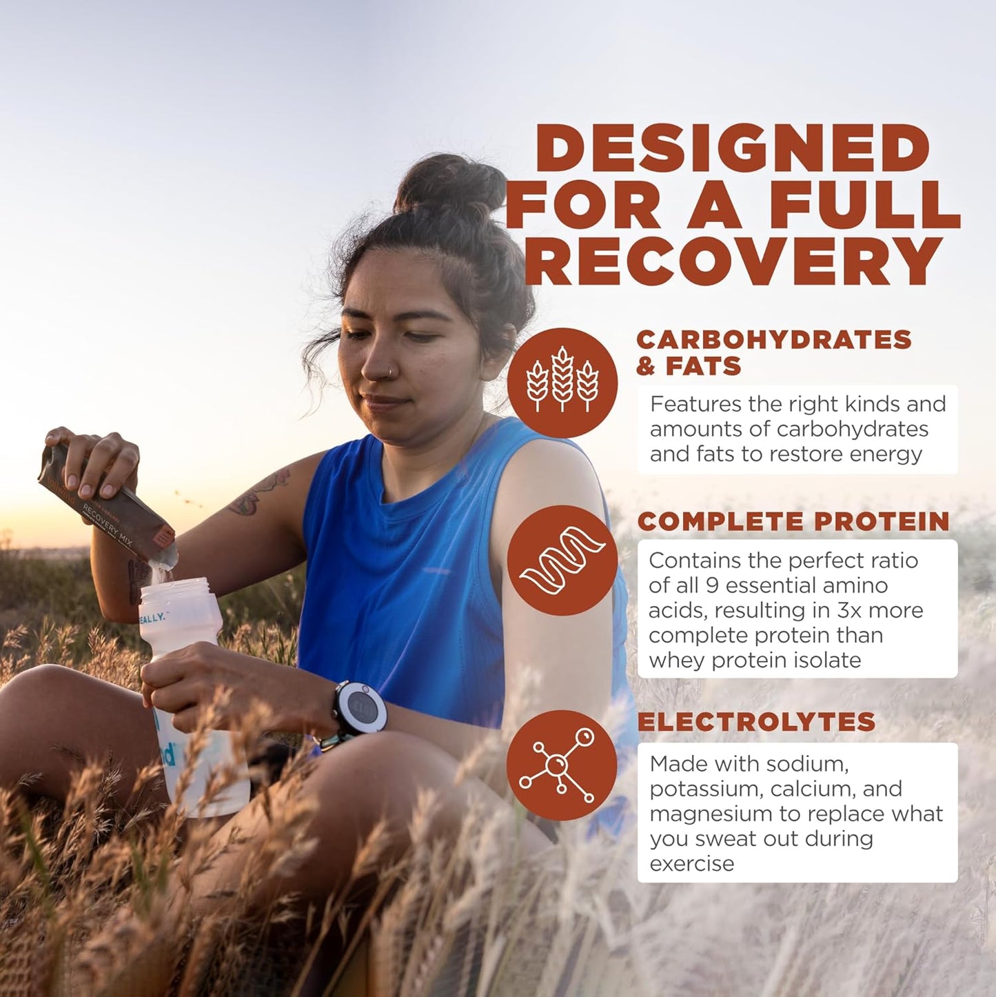 Vegan Salted Caramel Recovery Mix with Protein, Carbs, and Electrolytes for Post-Workout - Gluten, Soy, Dairy-Free - 15 Servings