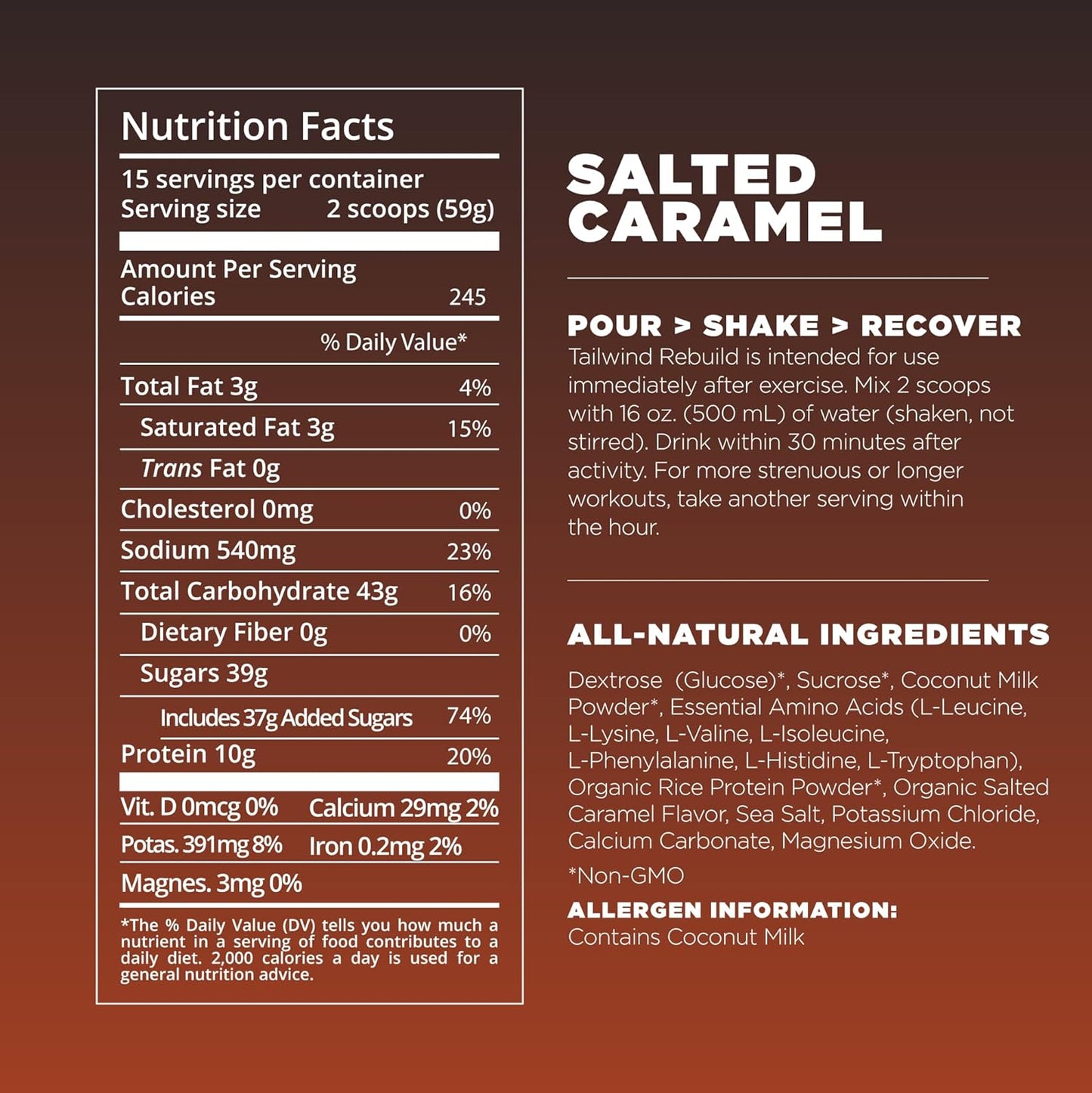 Vegan Salted Caramel Recovery Mix with Protein, Carbs, and Electrolytes for Post-Workout - Gluten, Soy, Dairy-Free - 15 Servings
