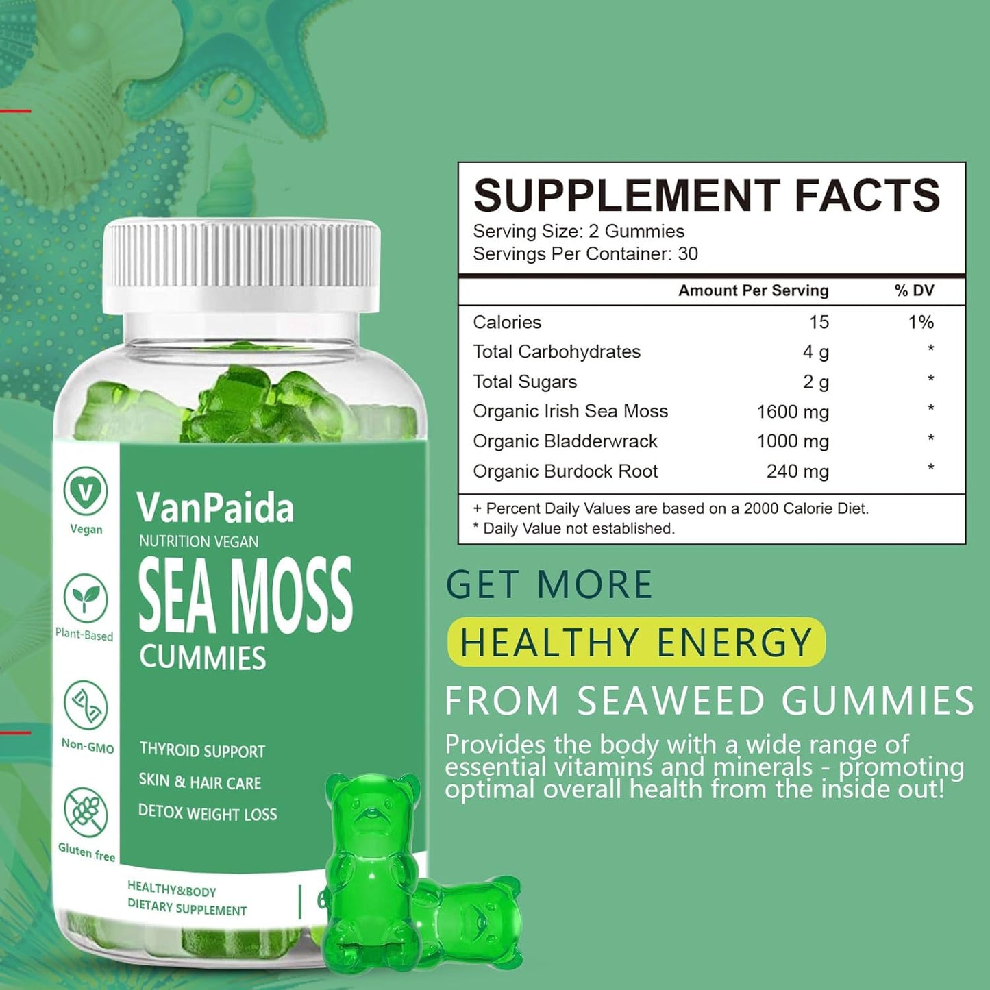 Vegan Sea Moss Gummies with Bladderwrack & Burdock Root for Immune & Joint Support - BoostGo Australia