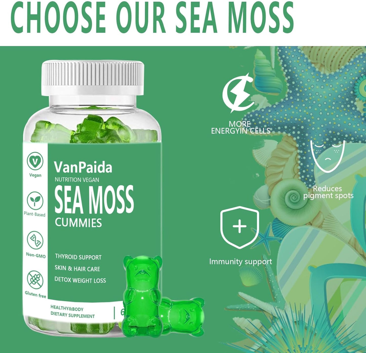 Vegan Sea Moss Gummies with Bladderwrack & Burdock Root for Immune & Joint Support - BoostGo Australia