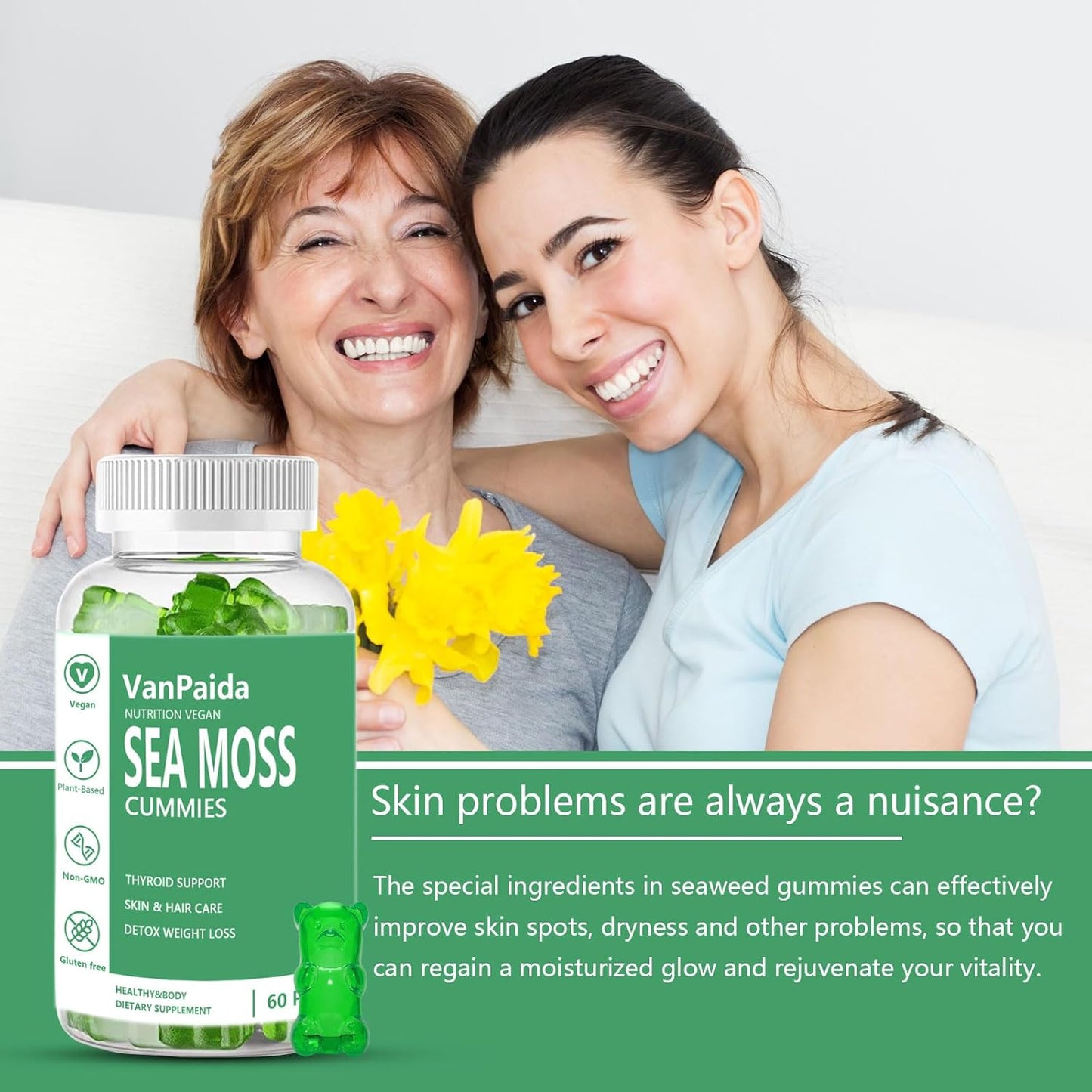 Vegan Sea Moss Gummies with Bladderwrack & Burdock Root for Immune & Joint Support - BoostGo Australia