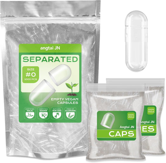 Vegan Size 0 Empty Capsules Filling Kit - 1,000 Caps + 1,000 Bodies, Plant Based, Gluten Free, Non-GMO, Halal Certified Supplement Making Kit for DIY Vegetarians