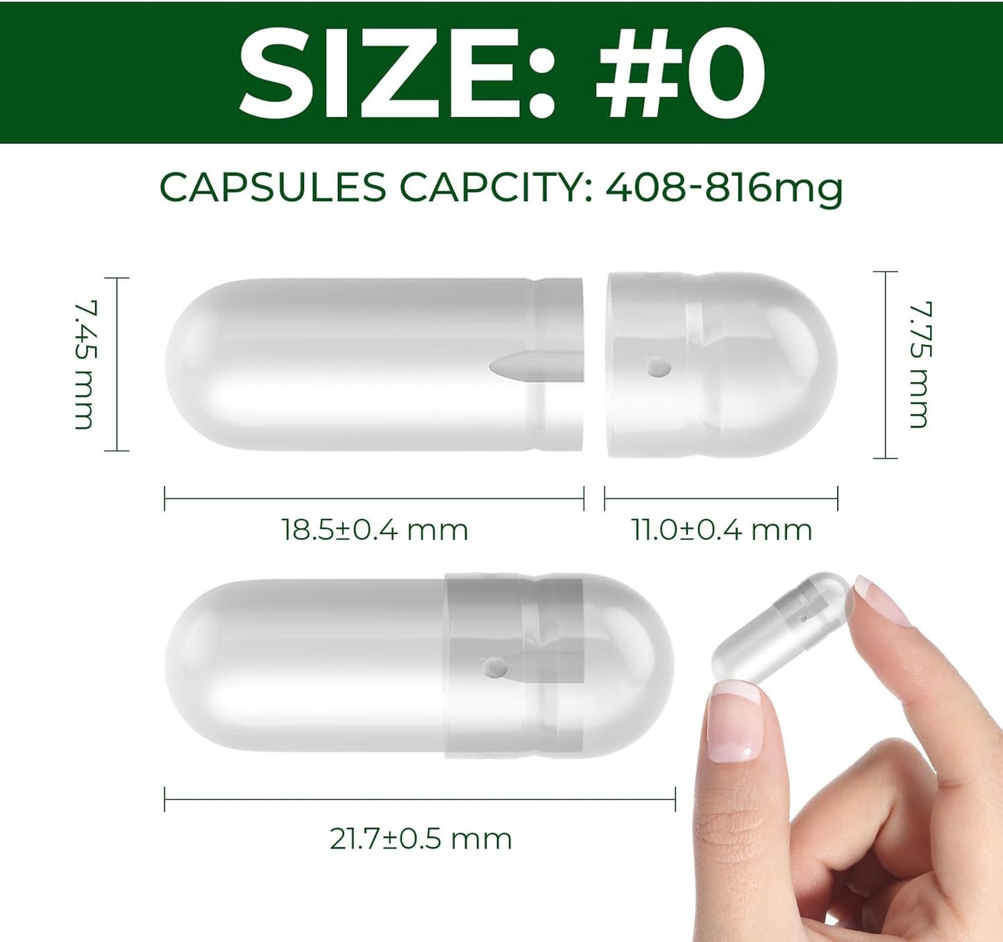 Vegan Size 0 Empty Capsules Filling Kit - 1,000 Caps + 1,000 Bodies, Plant Based, Gluten Free, Non-GMO, Halal Certified Supplement Making Kit for DIY Vegetarians