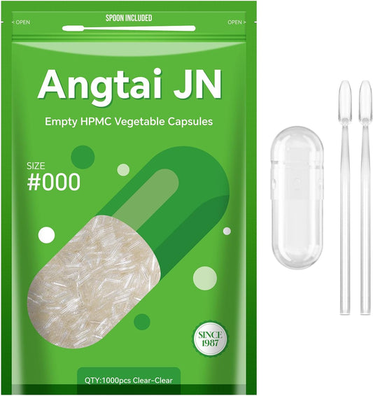 Vegan Size 000 Empty Capsules (1,000 Count) Plant Based Clear Caps Filling Kit with Spoons - Gluten Free, Non-GMO, Halal Certified