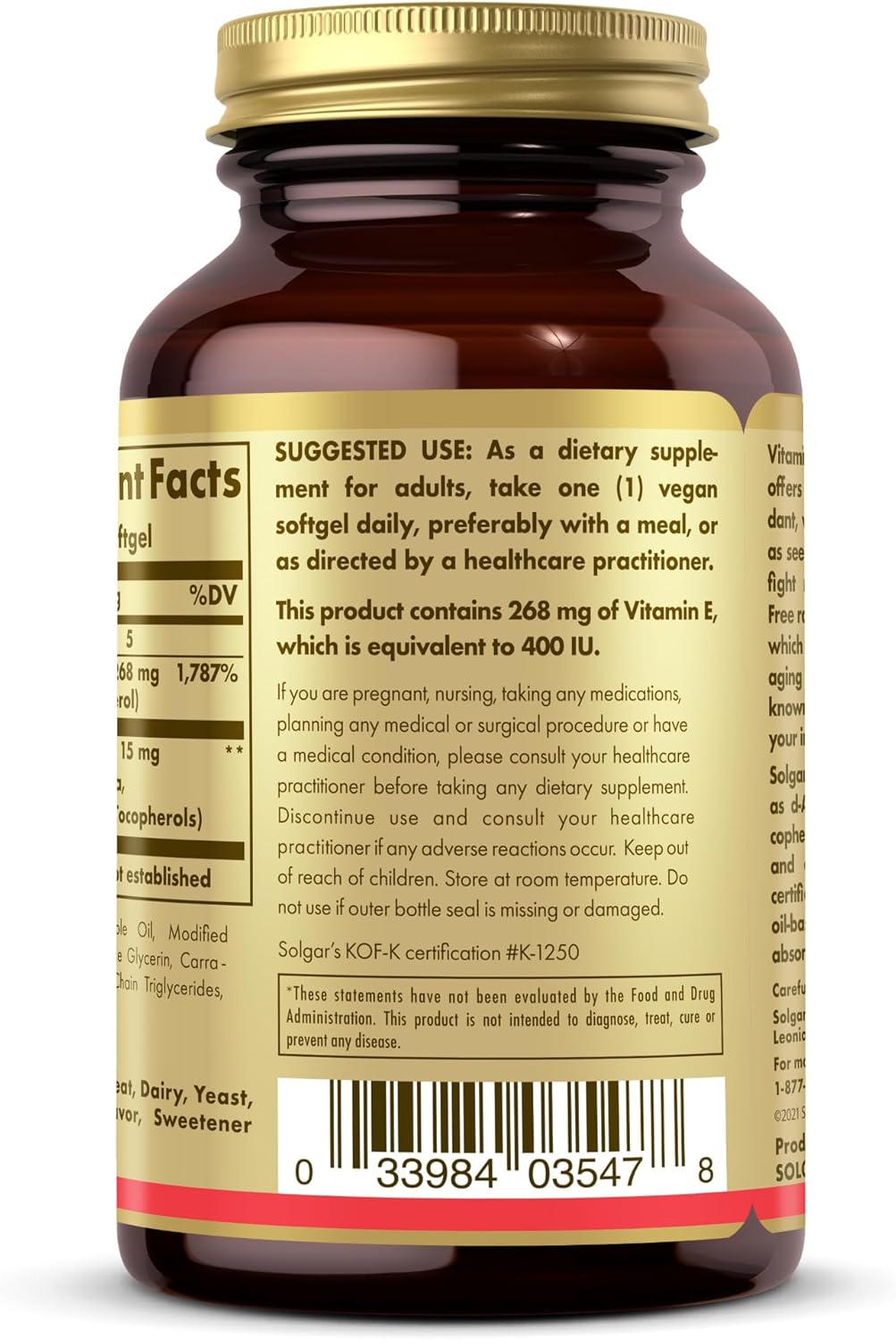Vegan Softgels with 268 mg Vitamin E, 400 IU - Non-GMO, Gluten Free - 100 Servings - Naturally Sourced