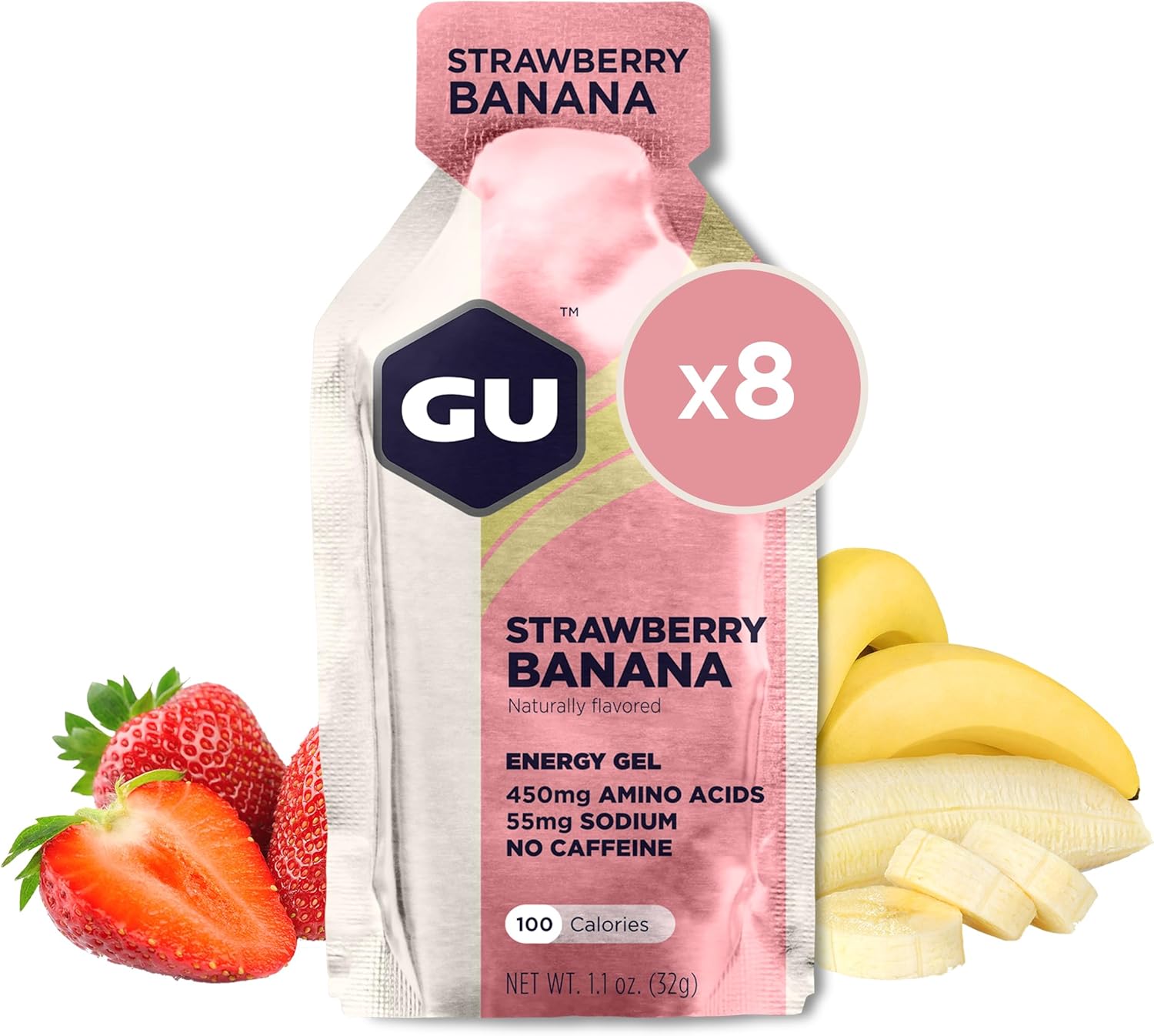 Vegan Strawberry Banana Energy Gel for Any Workout, 8-Count - Gluten-Free, Kosher, Dairy-Free Sports Nutrition