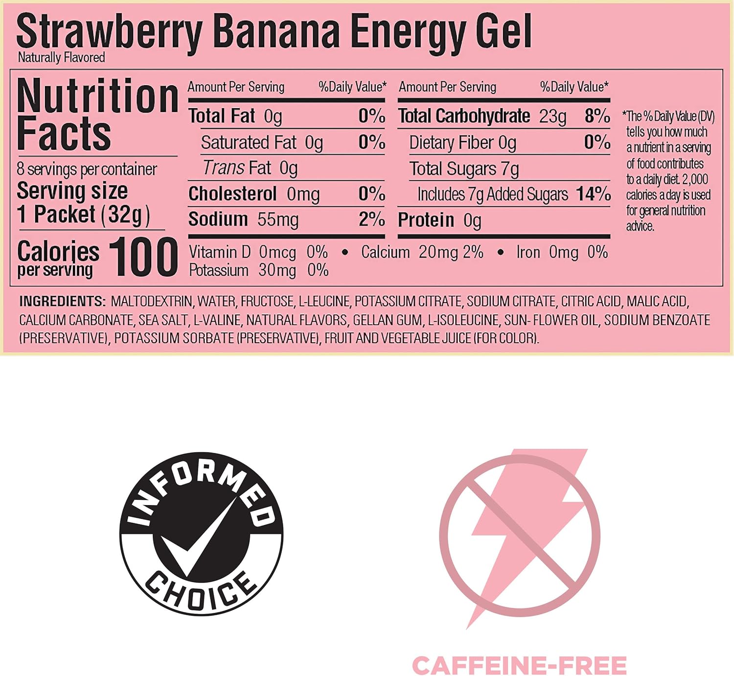 Vegan Strawberry Banana Energy Gel for Any Workout, 8-Count - Gluten-Free, Kosher, Dairy-Free Sports Nutrition