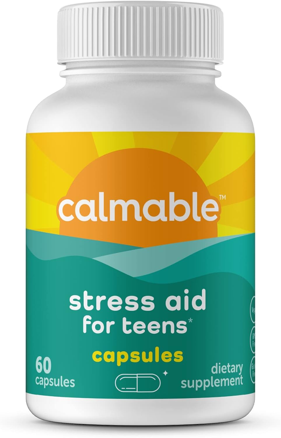 Vegan Stress Relief Aid for Teens with Pyridoxine B6 and L-Theanine - 60 Capsules