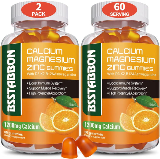 Vegan Sugar-Free Calcium Magnesium Gummies with Vitamin D3 K2 - High Absorption Supplement for Men and Women (120 Count)