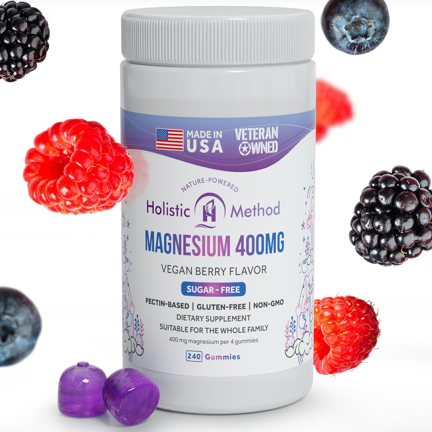 Vegan Sugar-Free Magnesium Citrate Gummies for Better Sleep - Non-GMO Supplement for Adults, Teens, and Kids - Mixed Berry Flavor - 240 Chews