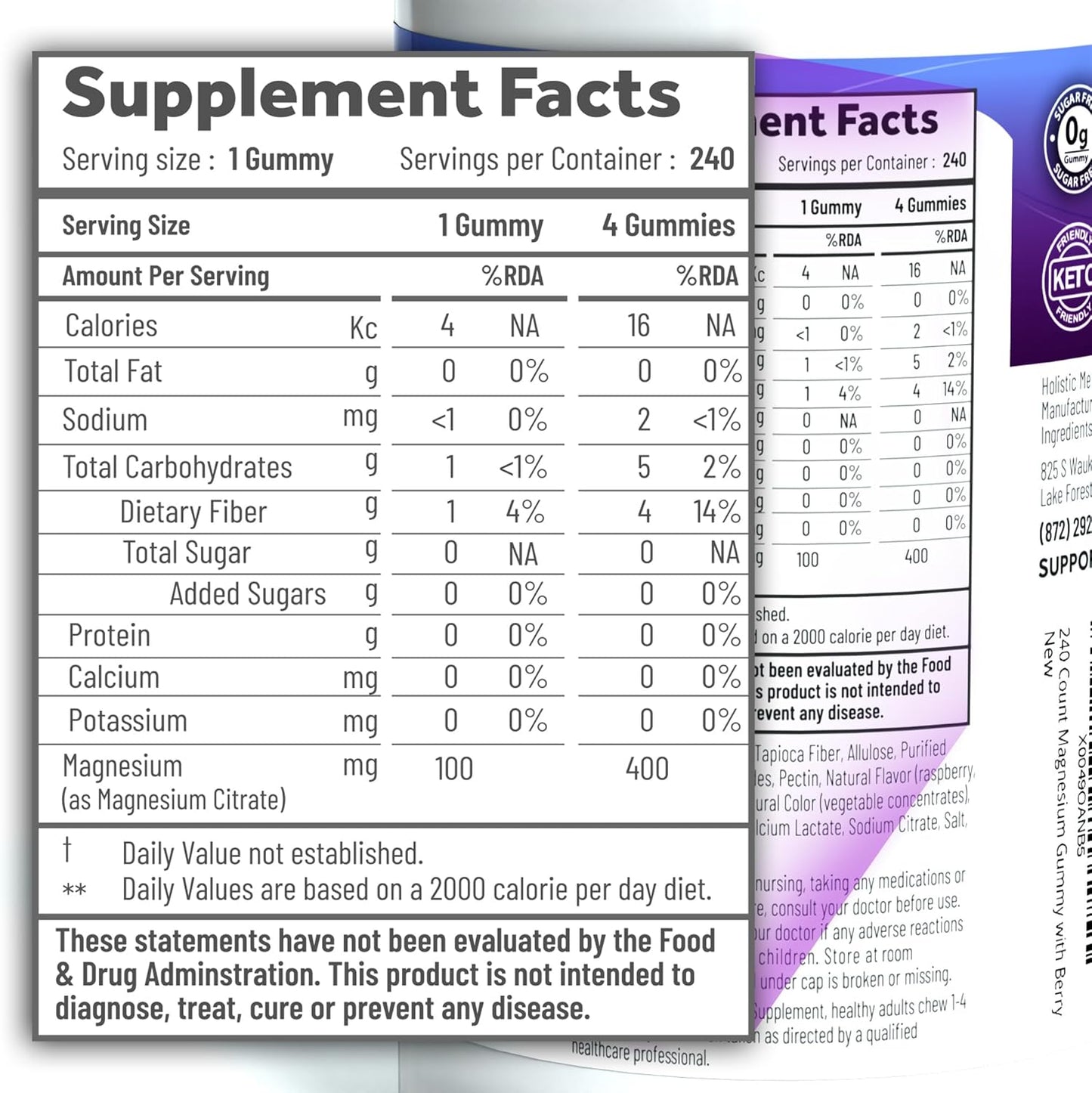 Vegan Sugar-Free Magnesium Citrate Gummies for Better Sleep - Non-GMO Supplement for Adults, Teens, and Kids - Mixed Berry Flavor - 240 Chews