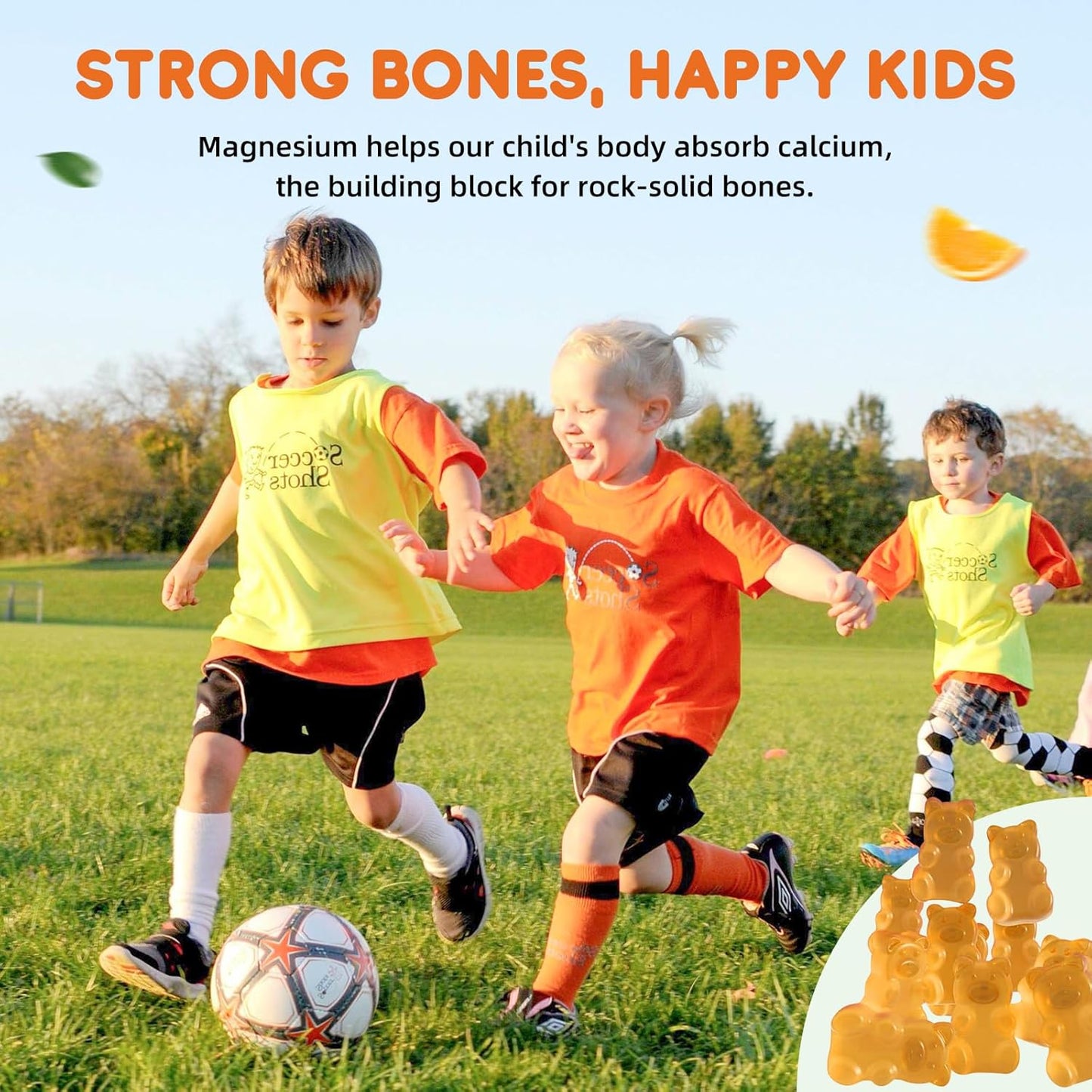 Vegan Sugar-Free Magnesium Gummies for Kids & Adults - Supports Sleep, Brain, Immune, & Bone Health - Orange Flavored Supplement - 60ct