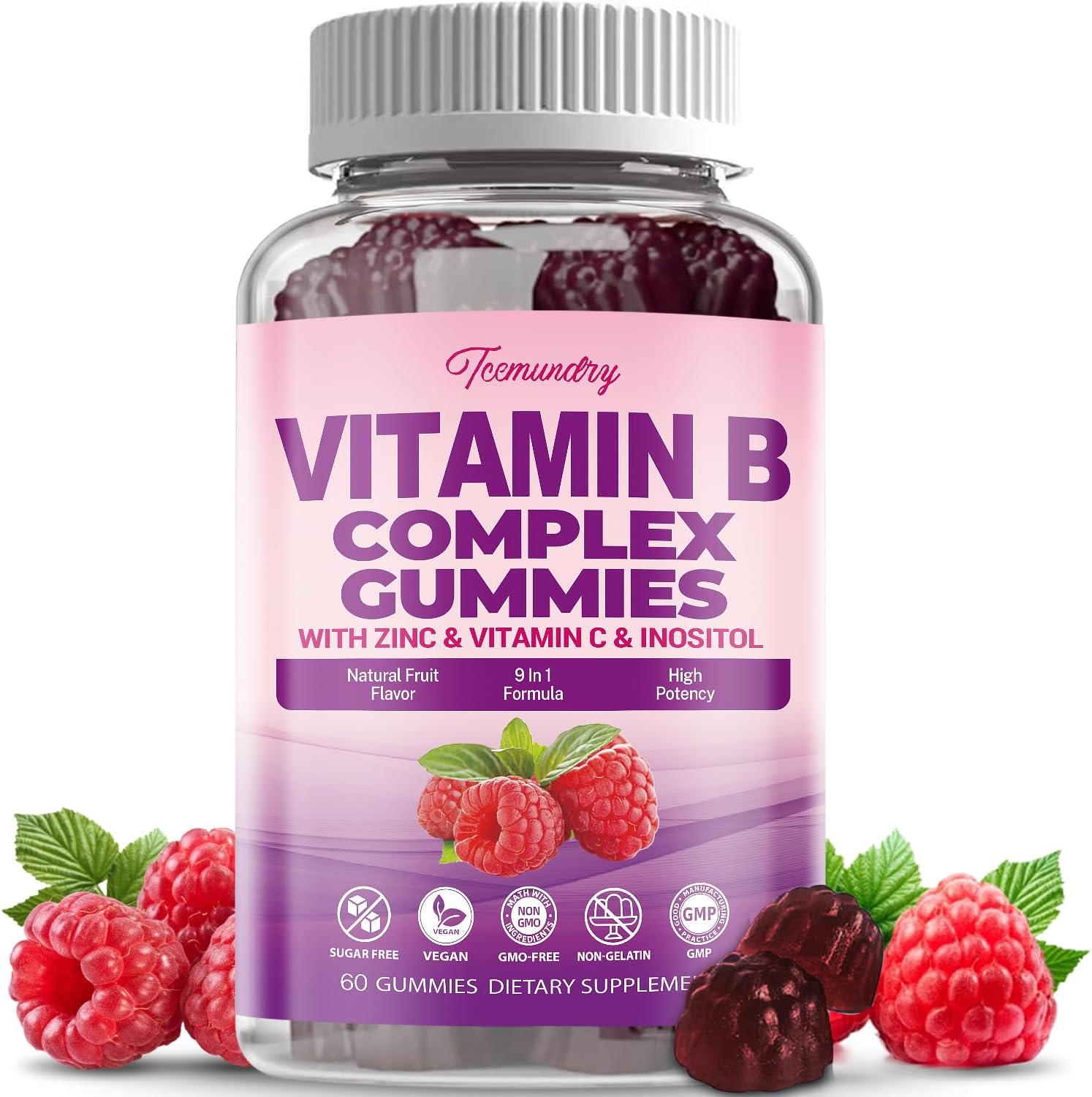 Vegan Sugar-Free Women's Vitamin B Complex Gummies - Methyl B12, Folate, Vitamin C, Zinc - Energy, Immune Support (60 Count)