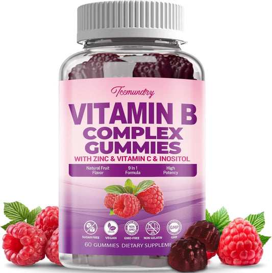 Vegan Sugar-Free Women's Vitamin B Complex Gummies - Methyl B12, Folate, Vitamin C, Zinc - Energy, Immune Support (60 Count)
