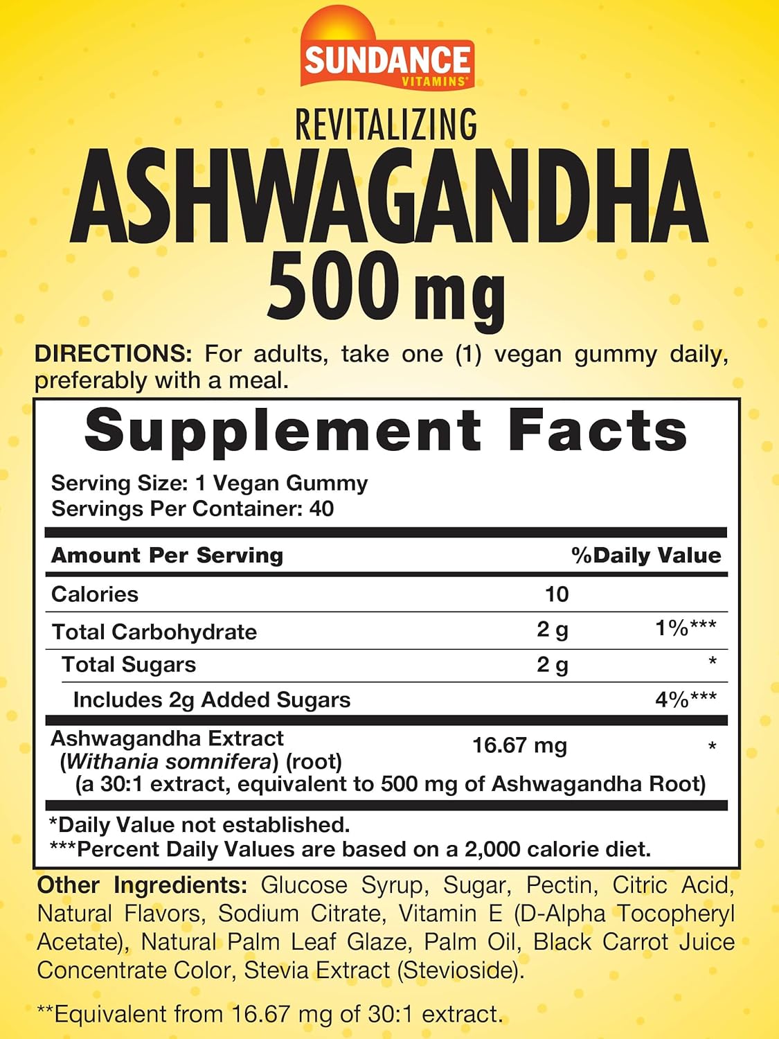 Vegan Sundance Ashwagandha Gummies - 500mg - 40 Gummies - Non-GMO & Gluten Free