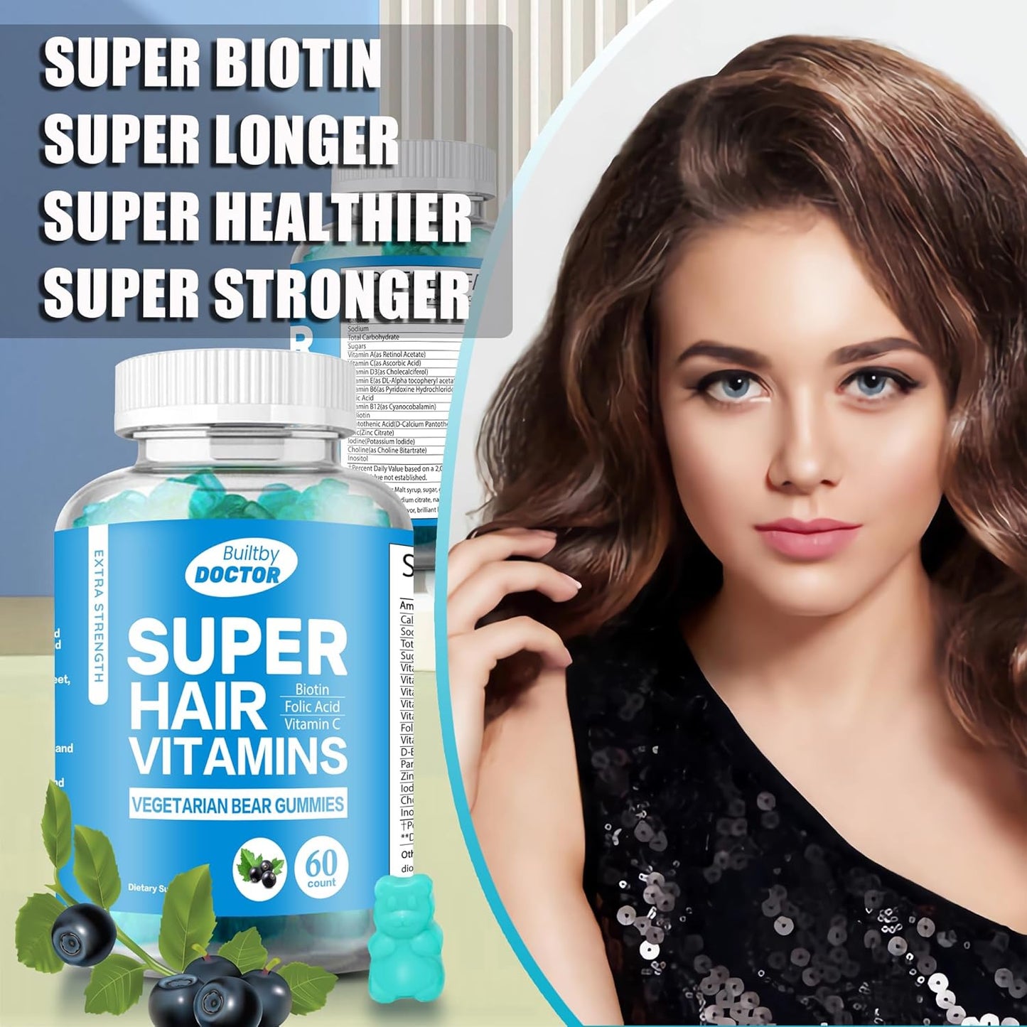 Vegan Super Biotin Gummies for Hair, Skin, and Nails - Extra Strength Formula for Faster Hair Growth - Men & Women's Vitamins