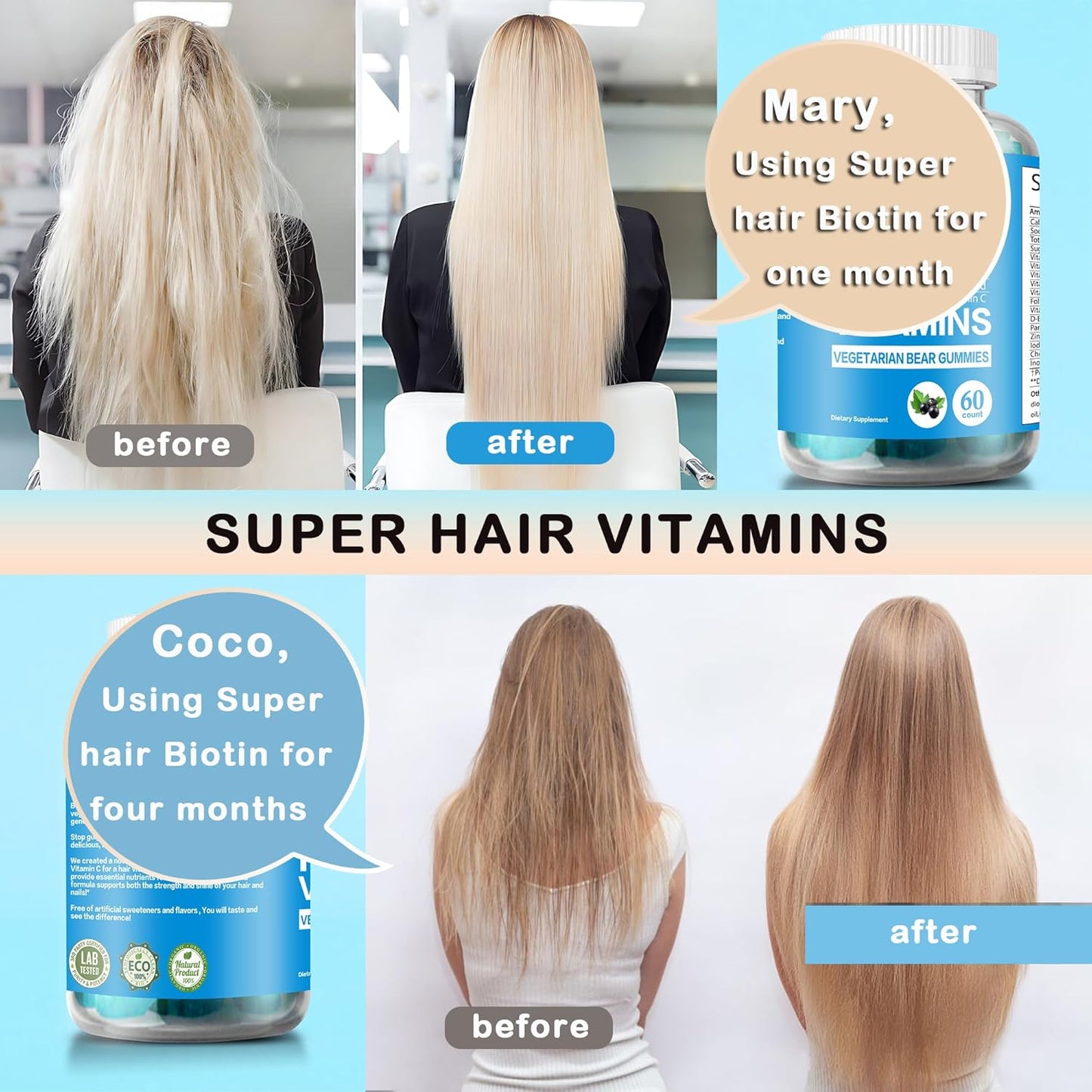 Vegan Super Biotin Gummies for Hair, Skin, and Nails - Extra Strength Formula for Faster Hair Growth - Men & Women's Vitamins