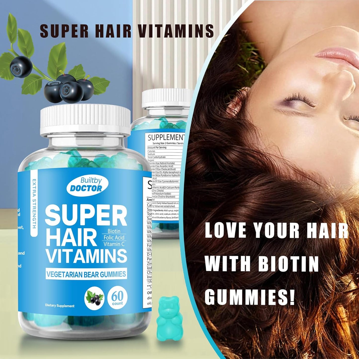 Vegan Super Biotin Gummies for Hair, Skin, and Nails - Extra Strength Formula for Faster Hair Growth - Men & Women's Vitamins