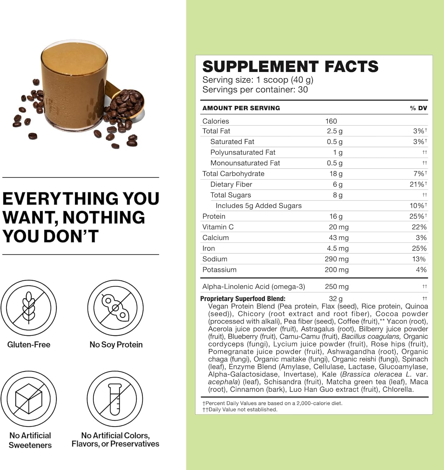 Vegan Superfood Protein Powder for Healthy Weight Loss & Lean Muscle Support - Gluten Free Cafe Latte Shakeology - 30 Servings