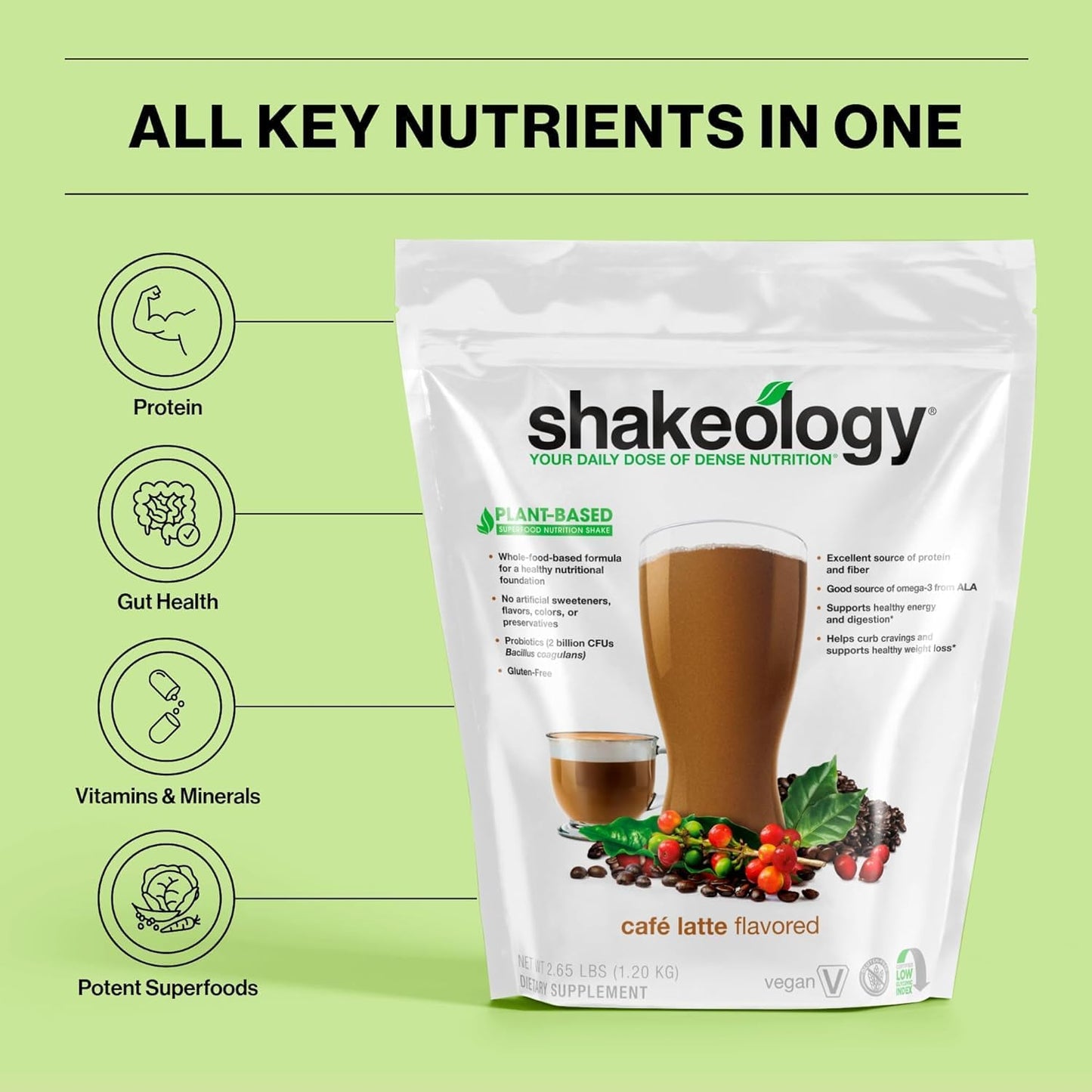 Vegan Superfood Protein Powder for Healthy Weight Loss & Lean Muscle Support - Gluten Free Cafe Latte Shakeology - 30 Servings